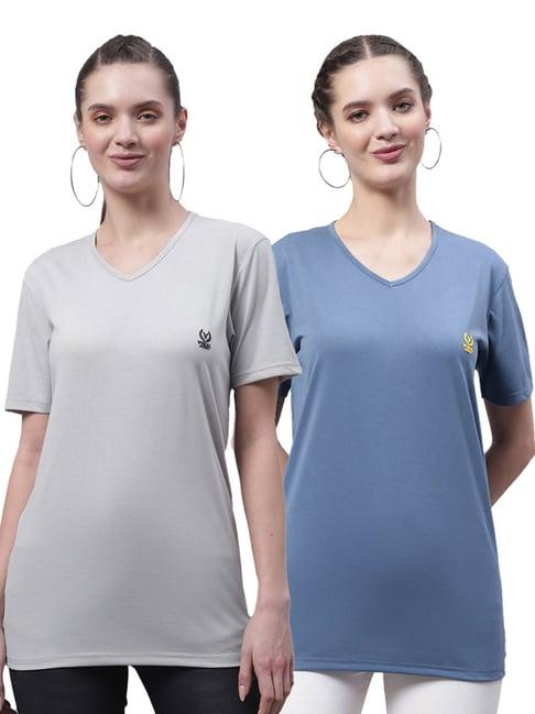 vimal jonney grey & blue cotton logo t-shirt - pack of 2