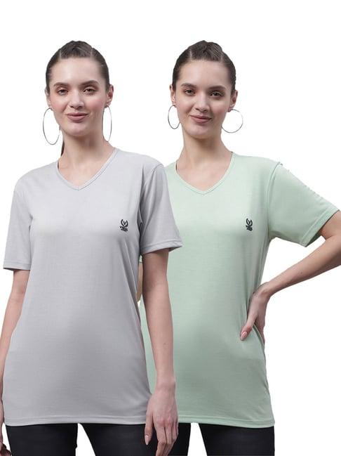 vimal jonney grey & pista green cotton logo t-shirt - pack of 2