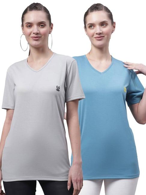 vimal jonney grey & blue cotton logo t-shirt - pack of 2