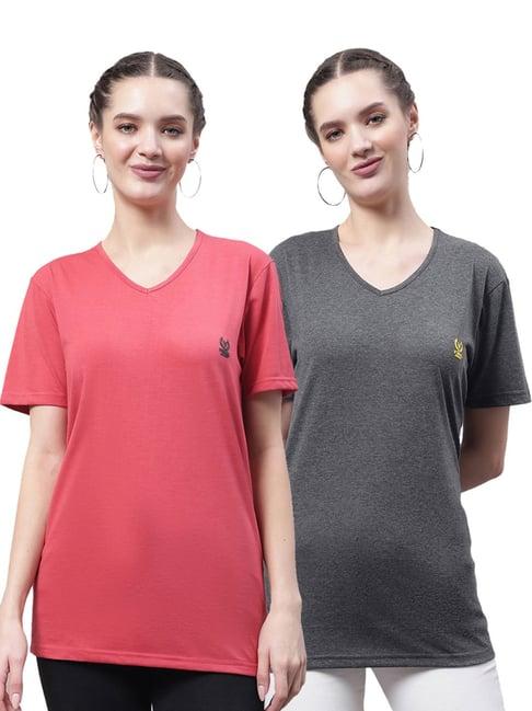 vimal jonney pink & grey cotton logo t-shirt - pack of 2