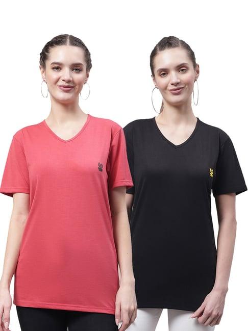 vimal jonney pink & black cotton logo t-shirt - pack of 2