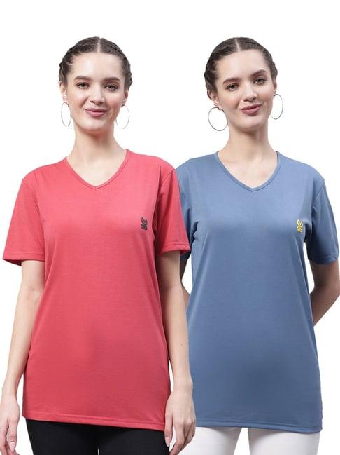 vimal jonney pink & blue cotton logo t-shirt - pack of 2