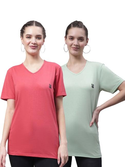 vimal jonney pink & pista green cotton logo t-shirt - pack of 2