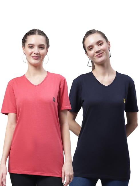 vimal jonney pink & navy cotton logo t-shirt - pack of 2