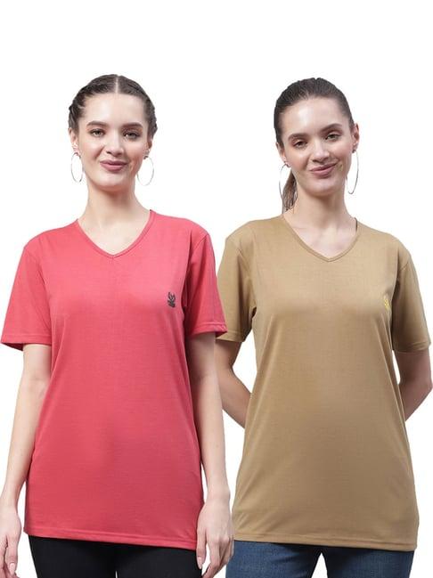 vimal jonney pink & beige cotton logo t-shirt - pack of 2