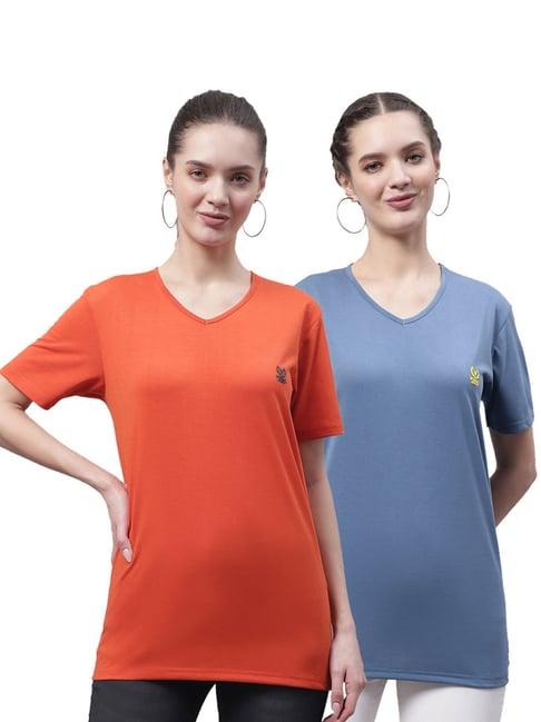 vimal jonney orange & blue cotton logo t-shirt - pack of 2