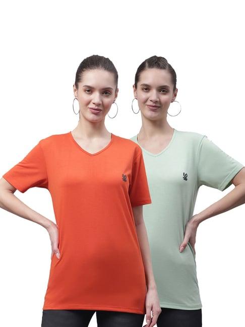 vimal jonney orange & pista green cotton logo t-shirt - pack of 2