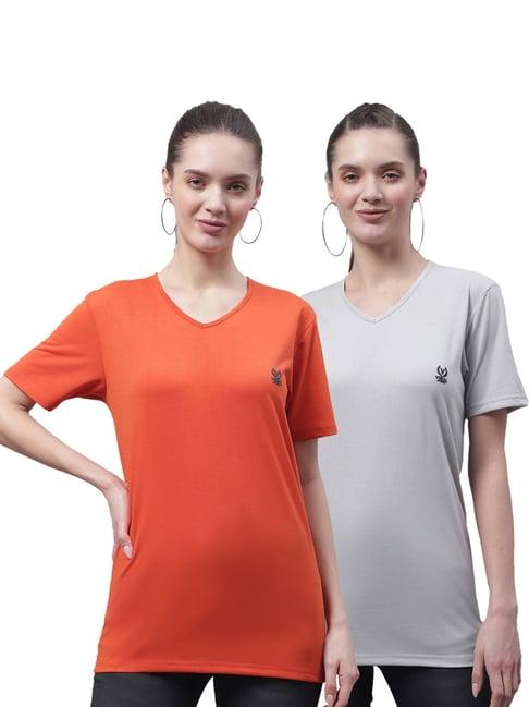 vimal jonney orange & grey cotton logo t-shirt - pack of 2