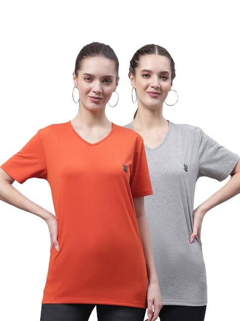 vimal jonney orange & grey cotton logo t-shirt - pack of 2