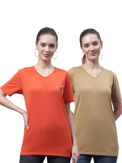 vimal jonney orange & beige cotton logo t-shirt - pack of 2