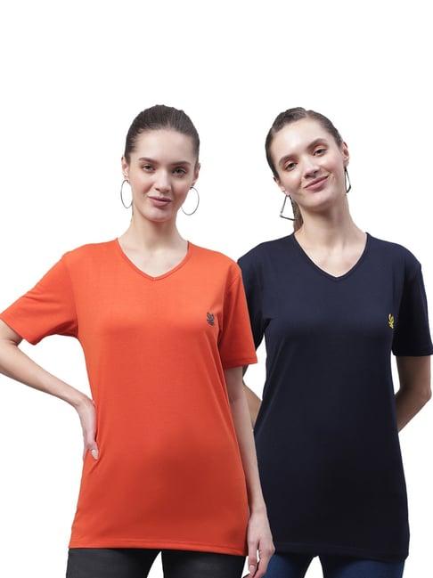 vimal jonney orange & navy cotton logo t-shirt - pack of 2