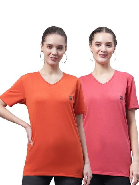 vimal jonney orange & pink cotton logo t-shirt - pack of 2