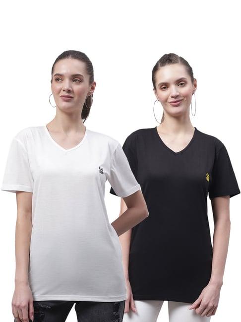 vimal jonney white & black cotton logo t-shirt - pack of 2