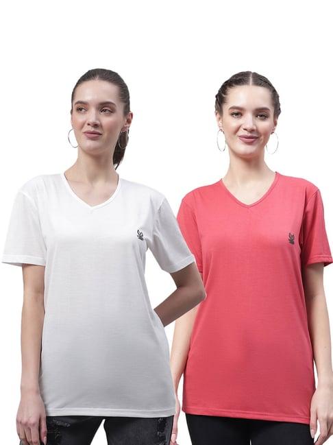 vimal jonney white & pink cotton logo t-shirt - pack of 2