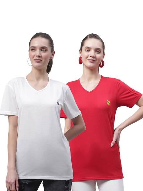 vimal jonney white & red cotton logo t-shirt - pack of 2