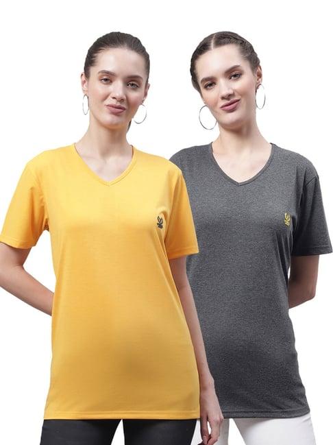 vimal jonney yellow & grey cotton logo t-shirt - pack of 2