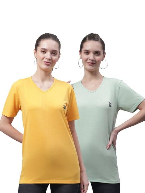 vimal jonney yellow & pista green cotton logo t-shirt - pack of 2