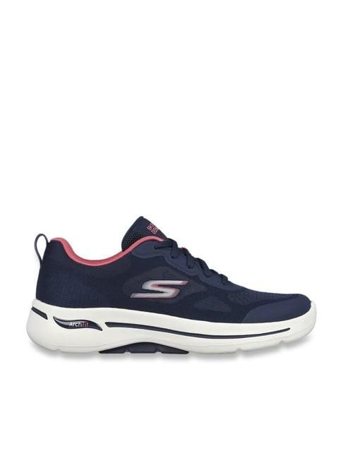 skechers women's go walk arch fit navy coral walking shoes