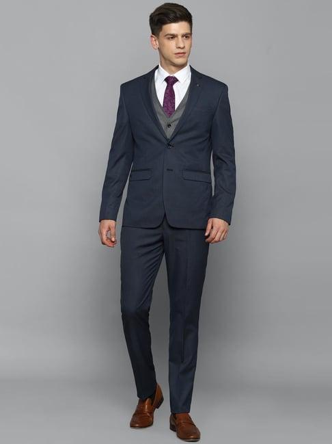 louis philippe navy slim fit self pattern three piece suit