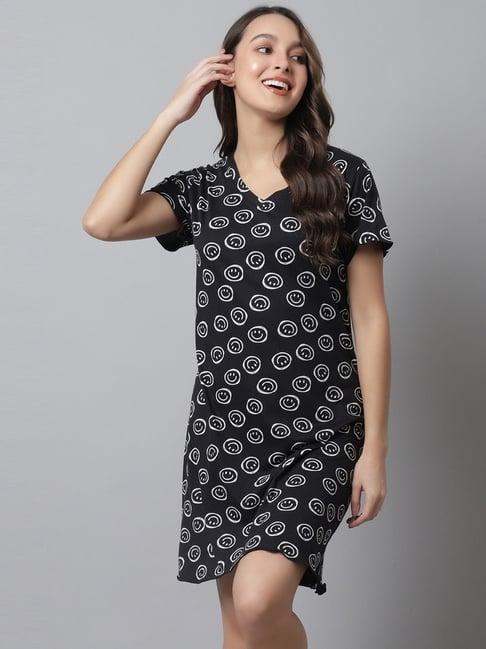 kanvin black printed short nighty