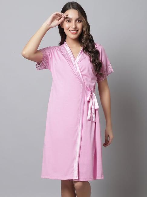 kanvin pink self design nighty with robe