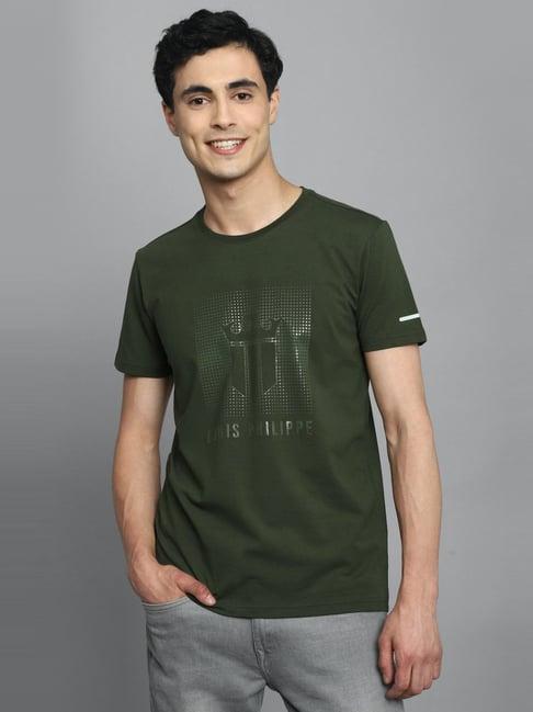 louis philippe sport green cotton slim fit printed t-shirt