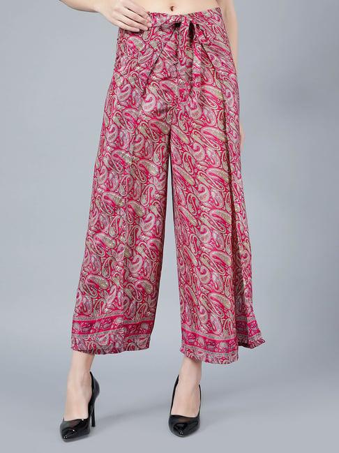 aditi wasan maroon printed relaxed fit mid rise trousers