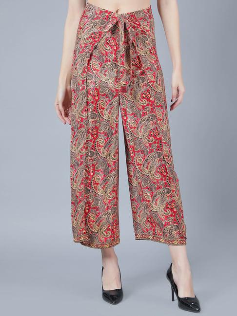 aditi wasan red printed relaxed fit mid rise trousers