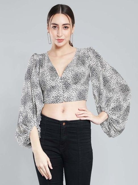 aditi wasan white & black animal print crop top