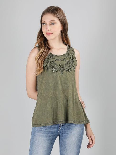 aditi wasan olive floral print top