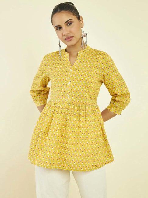 soch mustard cotton printed tunic