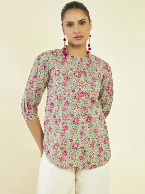 soch green cotton printed tunic