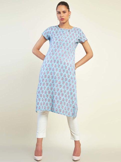 soch blue printed straight kurta