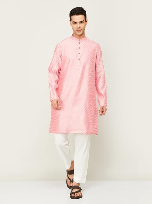 melange by lifestyle pink regular fit printed kurta & pyjamas set