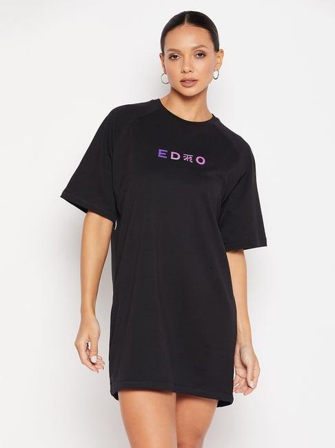 edrio black cotton logo print t shirt dress