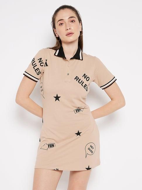 edrio light brown cotton graphic print t shirt dress