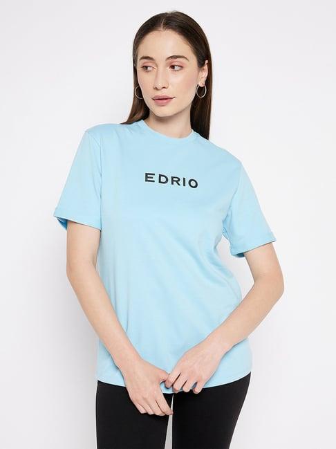 edrio sky blue cotton logo print t-shirt