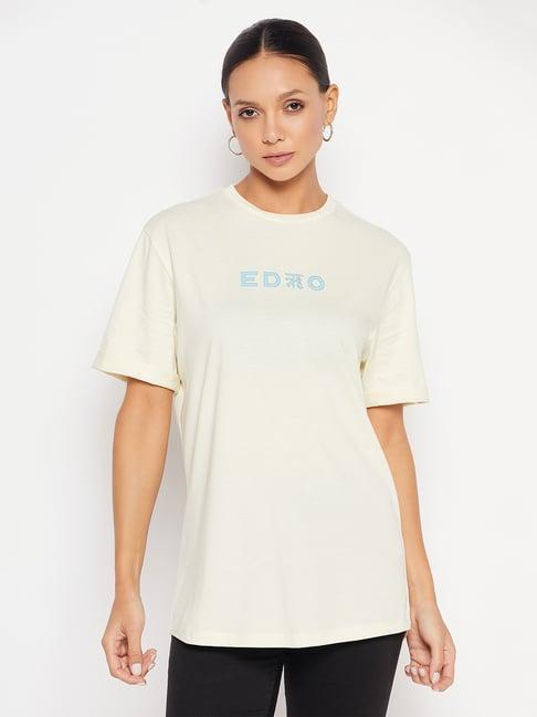 edrio cream cotton logo print t-shirt