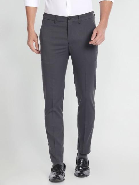 arrow new york grey slim fit flat front trousers