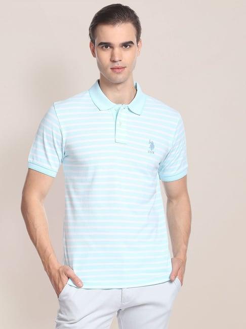 u.s. polo assn. light blue regular fit striped cotton polo t-shirt