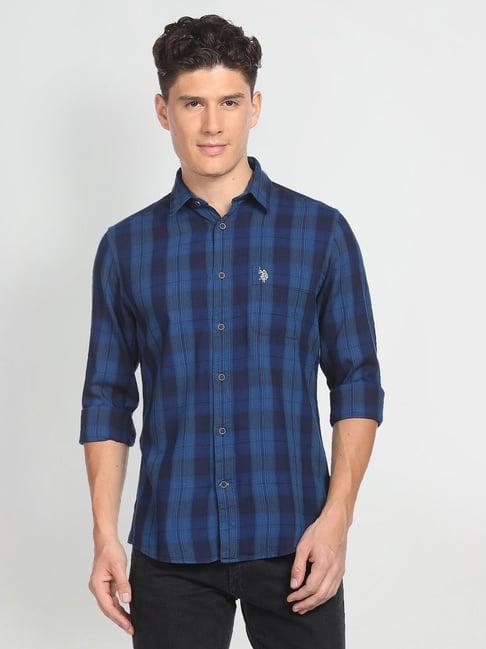 u.s. polo assn. blue regular fit check shirt