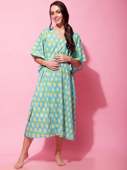 secret wish sky blue printed maternity night dress