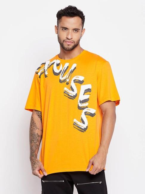 edrio orange regular fit printed t-shirt