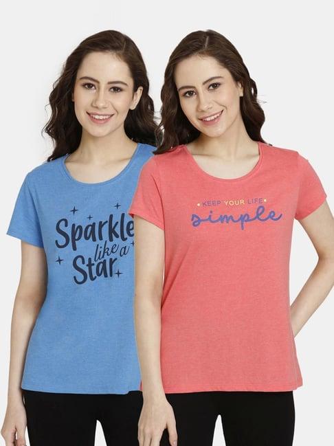 rosaline by zivame blue & coral t-shirts - pack of 2