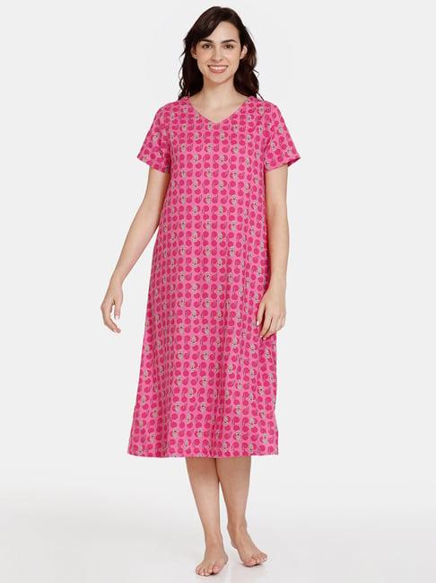 zivame pink printed night dress