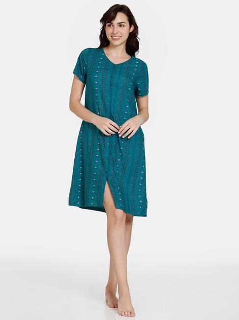 zivame blue printed night dress