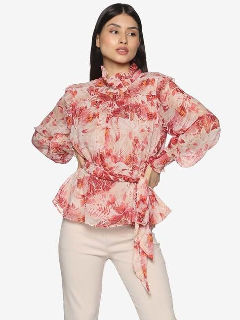 isu pink floral print high neck top