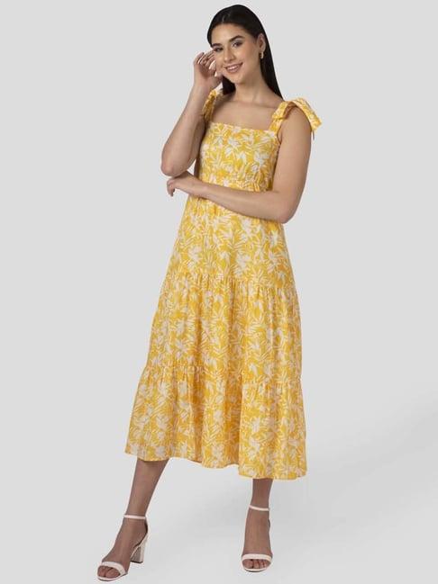 isu yellow floral print a-line dress