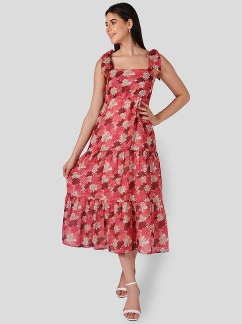 isu pink floral print a-line dress