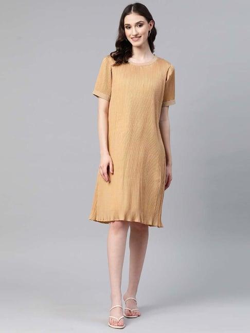 cottinfab beige a-line polyester dress